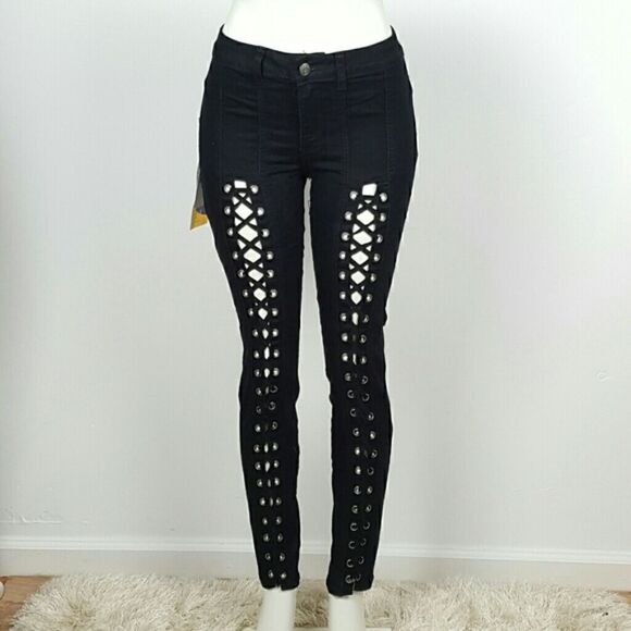 Skinny Jeans Butt Lifting Colombian Design Black Gothic - Picture 1 of 7